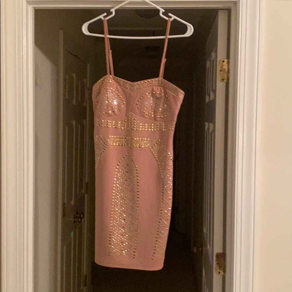 Blush with gold detail party dress